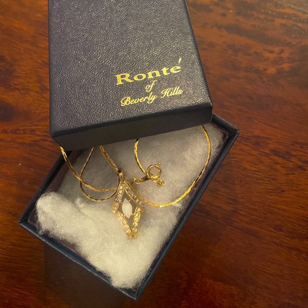 Genuine Opal with Swarovski Crystals Necklace by Ronte of Beverly Hills 17”
